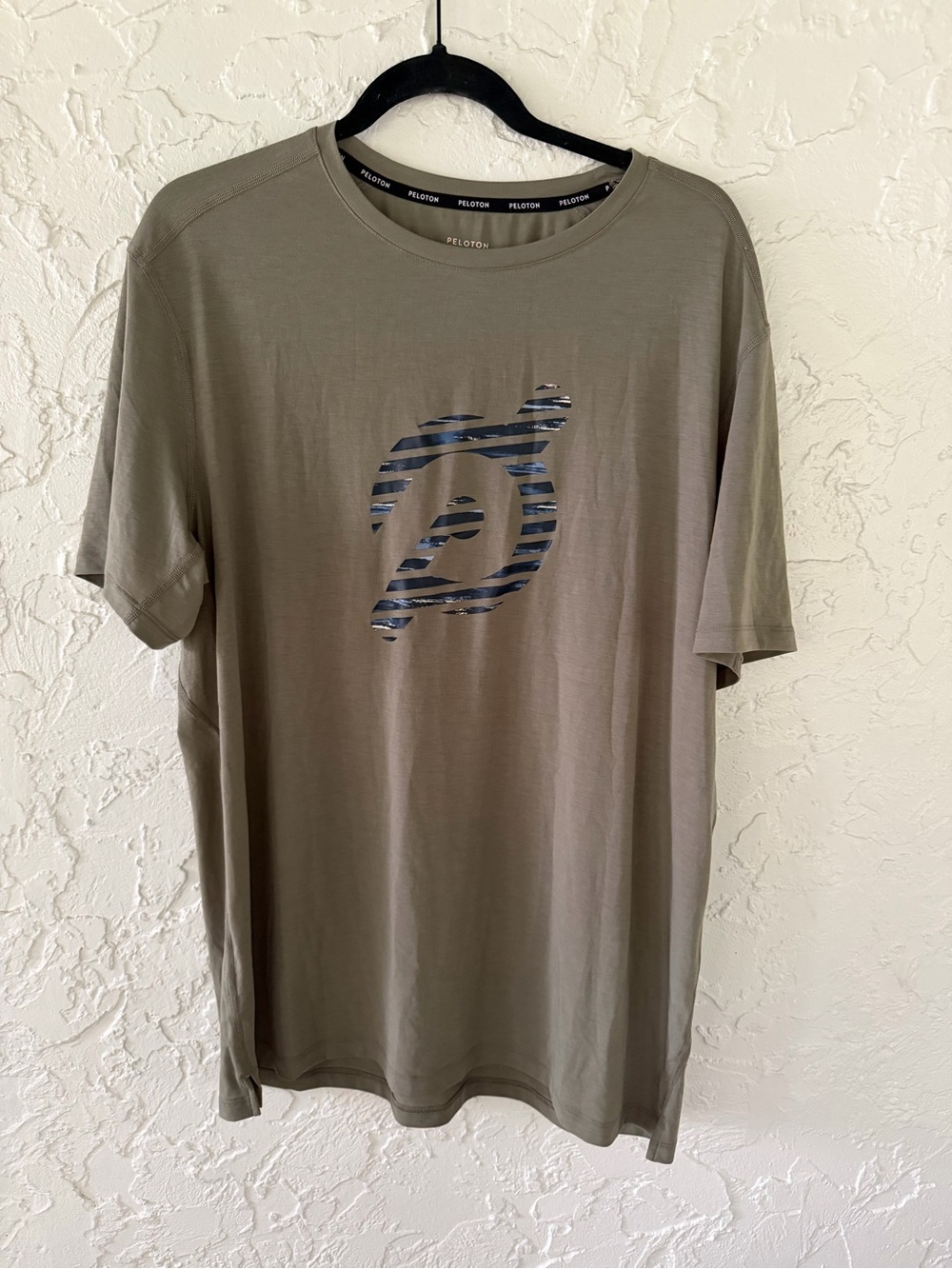 Peloton Olive Green Short-Sleeve Tee with Striped Logo